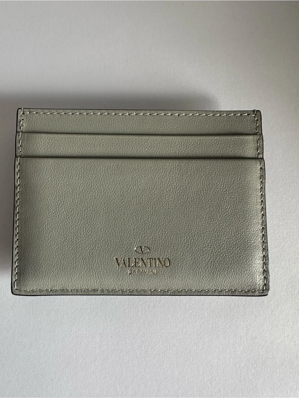 NWT Valentino Garavani Rockstud Light Grey Leather Card Holder Full Set